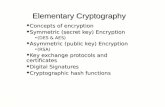 Elementary Cryptography  Concepts of encryption  Symmetric (secret key) Encryption (DES & AES)(DES & AES)  Asymmetric (public key) Encryption (RSA)(RSA)