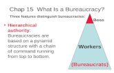 Three features distinguish bureaucracies: Chap 15 What Is a Bureaucracy? Hierarchical authority: Bureaucracies are based on a pyramid structure with a.