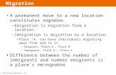 Migration A permanent move to a new location constitutes migration. –Emigration is migration from a location. –Immigration is migration to a location.