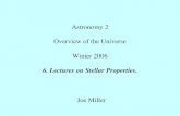 Astronomy 2 Overview of the Universe Winter 2006 6. Lectures on Stellar Properties. Joe Miller.