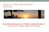 Issues in Public Administration MPA 509 New Developments in Public Administration Perspectives, Approaches & Critiques.