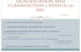 1) THE ROLE OF STATUS IN IHL 2) QUALIFICATION OF ARMED CONFLICT 3) REPERCUSSIONS OF STATUS ON 3 LEVELS : ON THE BATTLEFIELD : 1. CONDUCT OF HOSTILITIES.