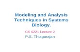 Modeling and Analysis Techniques in Systems Biology. CS 6221 Lecture 2 P.S. Thiagarajan.