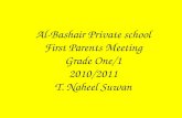 Al-Bashair Private school First Parents Meeting Grade One/1 2010/2011 T. Naheel Suwan.
