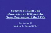 Specters of Ruin: The Depression of 1893 and the Great Depression of the 1930s Day 1, July 29 Matthew L. Daley, GVSU.