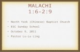 MALACHI 1:6-2:9 North York (Chinese) Baptist Church ESC Sunday School October 9, 2011 Pastor Lu-Lu Ling.
