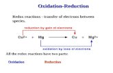 Oxidation-Reduction Redox reactions - transfer of electrons between species. All the redox reactions have two parts: OxidationReduction.