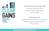 Kathy Staats, BA City of Milwaukee Tobacco-Free Alliance kstaats@communityadvocates.net 414-270-2952  Deborah Grayson, RN, MSN,