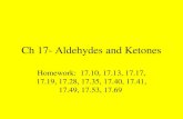 Ch 17- Aldehydes and Ketones Homework: 17.10, 17.13, 17.17, 17.19, 17.28, 17.35, 17.40, 17.41, 17.49, 17.53, 17.69.