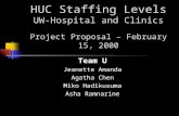 HUC Staffing Levels UW-Hospital and Clinics Project Proposal – February 15, 2000 Team U Jeanette Amanda Agatha Chen Miko Hadikusuma Asha Ramnarine.
