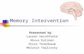 Memory Intervention Presented by: Lauren Hershfield Ahuva Katzman Shira Tenenbaum Melanie Teplinsky.