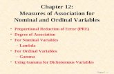 Chapter 7 – 1 Chapter 12: Measures of Association for Nominal and Ordinal Variables Proportional Reduction of Error (PRE) Degree of Association For Nominal.
