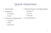 1 Quick Overview Overview Network –IPTables –Snort Intrusion Detection –Tripwire –AIDE –Samhain Monitoring & Configuration –Beltaine –Lemon –Prelude Conclusions.