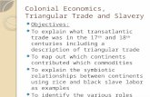 Colonial Economics, Triangular Trade and Slavery Objectives: To explain what transatlantic trade was in the 17 th and 18 th centuries including a description.