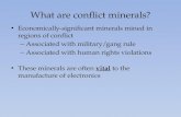 What are conflict minerals? Economically-significant minerals mined in regions of conflict – Associated with military/gang rule – Associated with human.