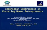 Bali, Indonesia- September 7, 2013 Agenda Item # 2.12 Bali, Indonesia- September 7, 2013 Agenda Item # 2.12 Indonesian Experiences In Fostering Woman Entrepreneurs.