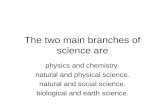 The two main branches of science are physics and chemistry. natural and physical science. natural and social science. biological and earth science.