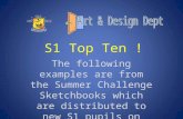 S1 Top Ten ! The following examples are from the Summer Challenge Sketchbooks which are distributed to new S1 pupils on Induction Days in June.
