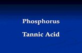 Phosphorus Tannic Acid. Phosphorus Mineral Mineral Not Synthesized in body. Not Synthesized in body. 15 Protons/Electrons 15 Protons/Electrons Very reactive.