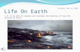 Life On Earth L.O: To be able to explain and evaluate the theories of how life evolved on earth Saturday, October 31, 2015.
