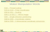 Motion Manipulation Words G32 – Thread cutting G15 & G16 – Polar coordinates G50 & G51 – Scaling G50.1 & G51.1 – Mirror image G60 – Single direction positioning.