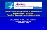 The “Centers for Education & Research on Therapeutics” (CERTs) Funding Opportunity Announcements FOAs RFA-HS-07-004 and RFA-HS-07-008 Technical Assistance.