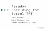 Jack Fowler Spain Workshop 2003 Faraday Shielding for Barrel TRT Jack Fowler Duke University Spain Workshop - 2003.