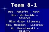 Team 8-1 Mrs. Mahaffy – Math Mrs. Whiteside – Science Miss Gray– Literacy Mrs. Maxedon – Literacy Mr. Darschewski – History Mr. Clements – Special Services.