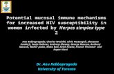 Potential mucosal immune mechanisms for increased HIV susceptibility in women infected by Herpes simplex type 2 Dr. Anu Rebbapragada University of Toronto.