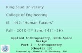 Applied Anthropometry, Work-Space Design Part I – Anthropometry (Chapter 13) Prepared by: Ahmed M. El-Sherbeeny, PhD *(Adapted from Slides by: Dr. Khaled.