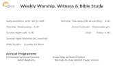 Daily devotions 8.30 led by staff Worship Wednesdays 6.00 Sunday Night café 5.00 Sunday Night Worship (HC monthly) Bible Studies - Tuesday 10.00am Worship.