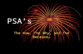 PSA’s The How, The Why, and The Because… Definition of PSA Public Service Announcement A Free Commercial for a non-profit organization Voluntarily aired.