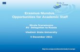 Erasmus Mundus Opportunities for Academic Staff Nicola Scaramuzzo EU Delegation to Russia Vladimir State University 5 December 2011.