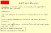 5.1 Organic Chemistry Objective: to identify organic compounds, and explain their properties and reactions Outcomes: All: I can list some uses of alcohols,