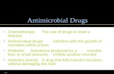 2008 Antimicrobial Drugs ChemotherapyThe use of drugs to treat a disease Antimicrobial drugsInterfere with the growth of microbes within a host AntibioticSubstance.