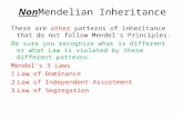 NonMendelian Inheritance There are other patterns of inheritance that do not follow Mendel’s Principles. Be sure you recognize what is different or what.