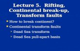 Lecture 5. Rifting, Continental break-up, Transform faults How to break continent? Continental transform faults  Dead Sea transform  Dead Sea pull-apart.