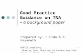 Good Practice Guidance on TNA – a background paper Prepared by: E.Fida & R. Nayamuth UNFCCC workshop: “Sharing Good Practice in Conducting TNAs” Bangkok,