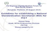 Guidelines for establishing a National Standardization Secretariat (NSS) for ITU-T Xiaoya Yang Head, WTSA Programmes Division ITU-TSB Xiaoya.yang@itu.int.