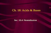 Ch. 18: Acids & Bases Sec. 18.4: Neutralization. Objectives Write chemical equations for neutralization reactions. Explain how neutralization reactions.