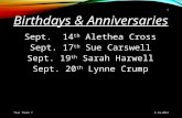 Birthdays & Anniversaries Sept. 14 th Alethea Cross Sept. 17 th Sue Carswell Sept. 19 th Sarah Harwell Sept. 20 th Lynne Crump 2 9-14-2014 True Token 7.