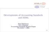 1 Developments of Accounting Standards and XBRL Ikuo Nishikawa Vice Chairman Accounting Standards Board of Japan November 7, 2005.