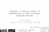 Towards a Gravity Dual of Charmonium in the Strongly Coupled Plasma Paul Hohler University of Illinois, Chicago New Frontiers in QCD workshop Yukawa Institute.