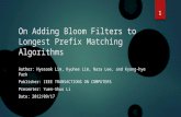 On Adding Bloom Filters to Longest Prefix Matching Algorithms Author: Hyesook Lim, Kyuhee Lim, Nara Lee, and Kyong-hye Park Publisher: IEEE TRANSACTIONS.