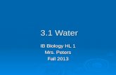 3.1 Water 3.1 Water IB Biology HL 1 Mrs. Peters Fall 2013.