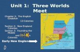 Unit 1: Three Worlds Meet Chapter 3: The English Establish 13 Colonies 13 Colonies Section 2: New England Colonies Section 3: Founding the Middle and Southern.