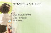SENSES & VALUES DESIREE DHAMI Vice Principal 7 th Nov 09.