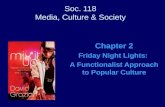 Soc. 118 Media, Culture & Society Chapter 2 Friday Night Lights: A Functionalist Approach to Popular Culture.