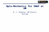 Opto-Mechanics for SNAP at UM B. C. Bigelow, UM Physics 10/6/04.