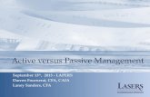 Active versus Passive Management September 13 th, 2015 - LAPERS Darren Fournerat, CFA, CAIA Laney Sanders, CFA.